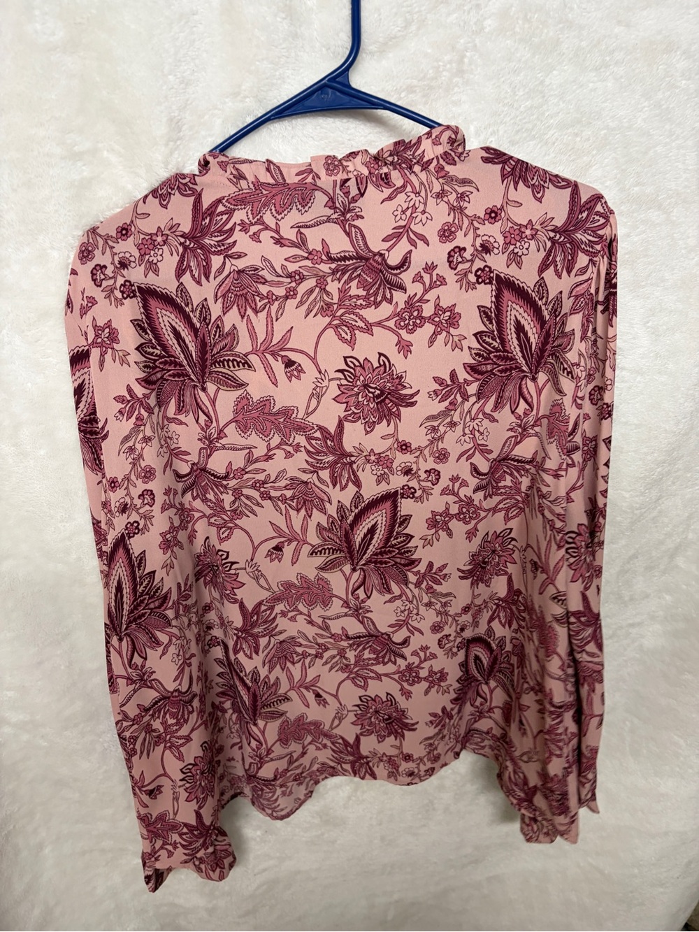INC International Concepts Mauve & Burgundy Floral V-Neck Ruffle Blouse - Picture 3 of 3